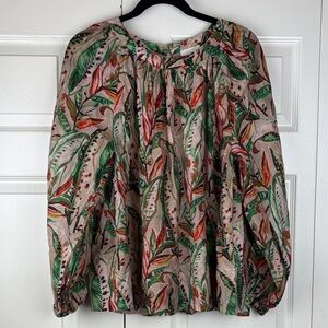 Umgee Floral Tropical Leaf Print Blouse Balloon Sleeves Size medium
